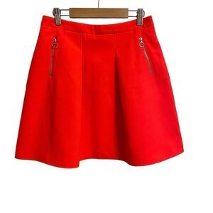 Claudie Pierlot Neon Orange Pleated Zip Pocketed Mini Skirt Size 36EU or US 4